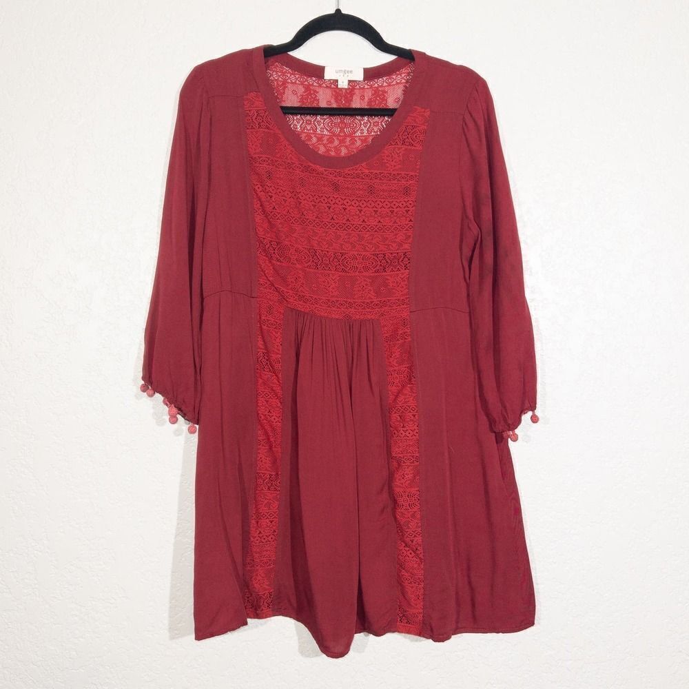 Umgee Burgundy Lace Front Tunic Dress Size‎ Medium